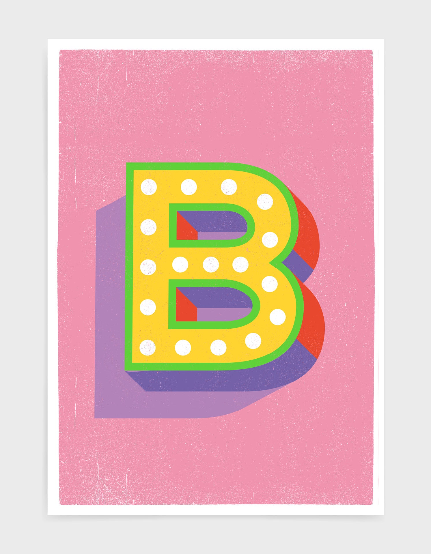 Personalized pink alphabet poster featuring customizable letters on heavyweight fine art paper.