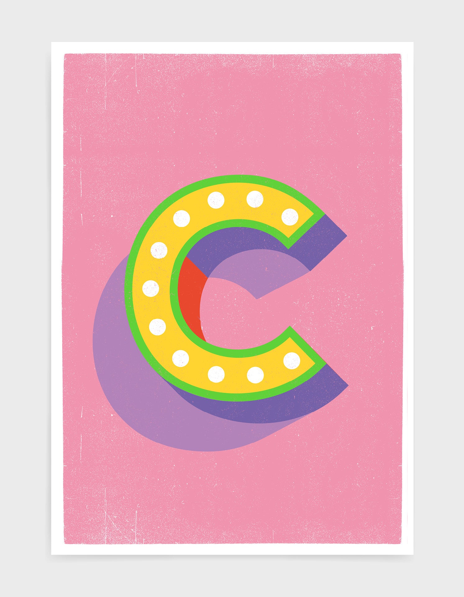 Personalized pink alphabet poster featuring customizable letters on heavyweight fine art paper.