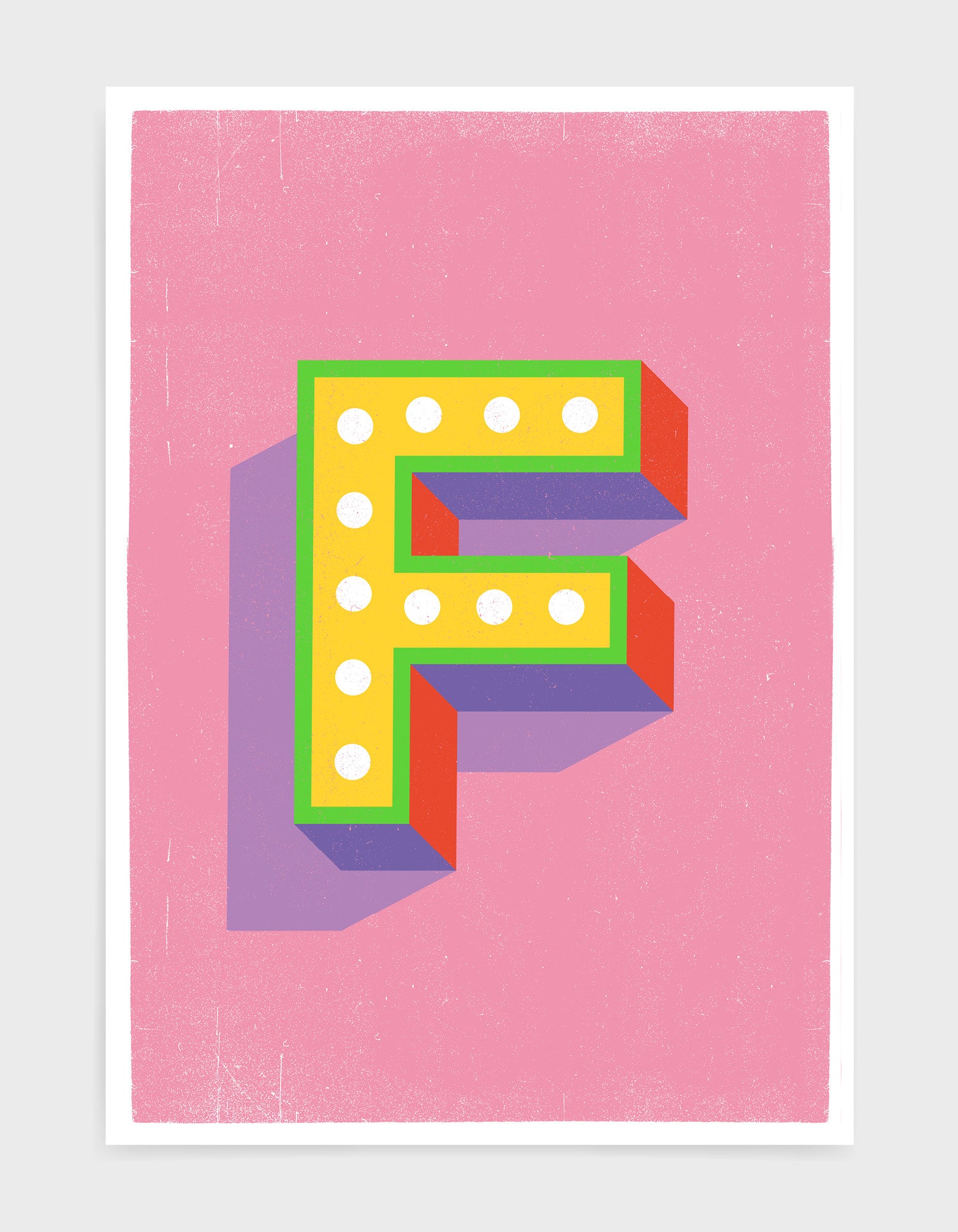 Personalized pink alphabet poster featuring customizable letters on heavyweight fine art paper.