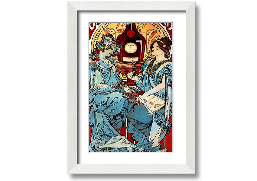 Framed Alphonse Mucha Benedictine print showcasing intricate Art Nouveau design.