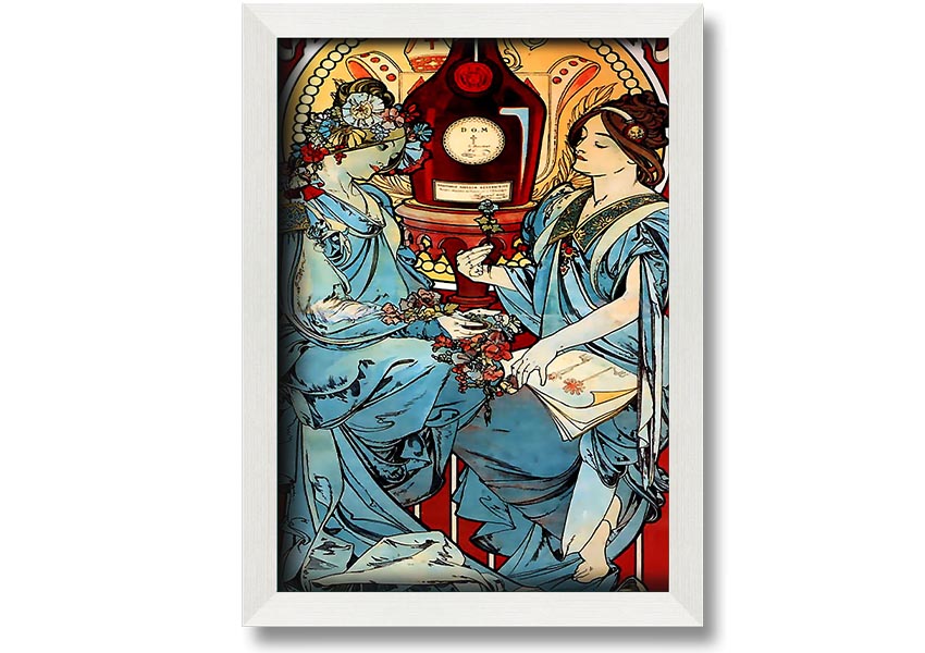 Framed Alphonse Mucha Benedictine print showcasing intricate Art Nouveau design.