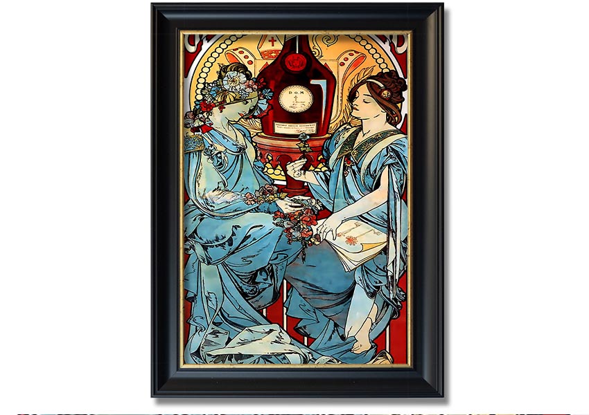 Framed Alphonse Mucha Benedictine print showcasing intricate Art Nouveau design.