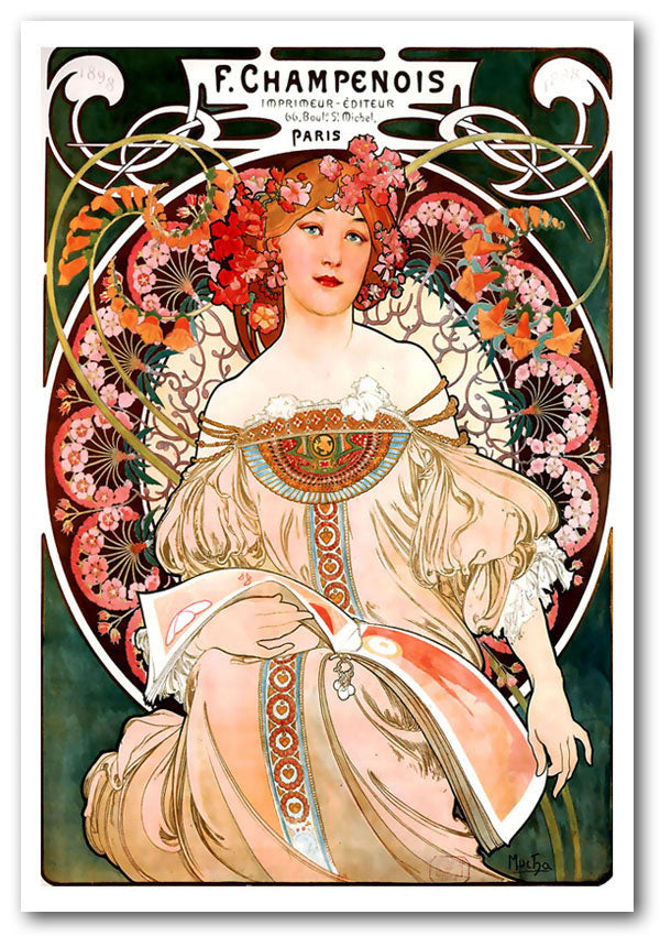 Alphonse Mucha Champenois poster on high-quality canvas, showcasing intricate Art Nouveau design and vibrant colors.