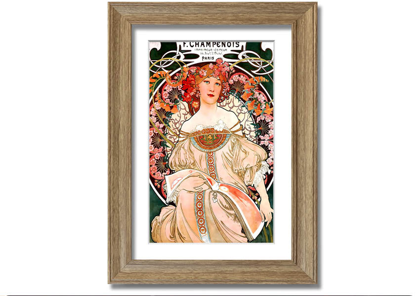 Framed print of Alphonse Mucha's Champenois artwork, showcasing intricate details and vibrant colors.