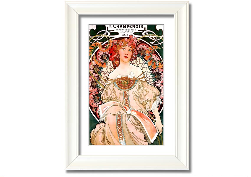 Framed print of Alphonse Mucha's Champenois artwork, showcasing intricate details and vibrant colors.