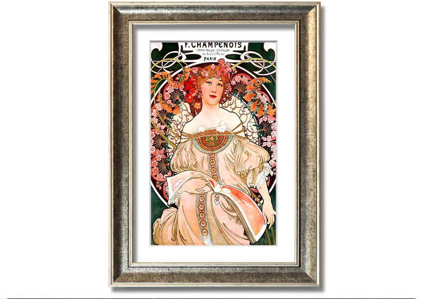 Framed print of Alphonse Mucha's Champenois artwork, showcasing intricate details and vibrant colors.