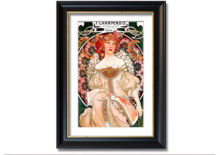 Framed print of Alphonse Mucha's Champenois artwork, showcasing intricate details and vibrant colors.