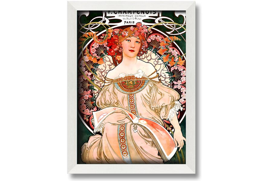 Framed print of Alphonse Mucha's Champenois artwork, showcasing intricate details and vibrant colors.