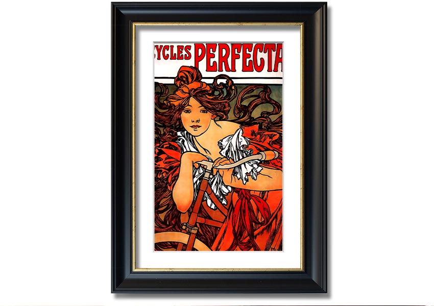 Framed print of Alphonse Mucha's Cycles Perfecta artwork, showcasing intricate details and vibrant colors.