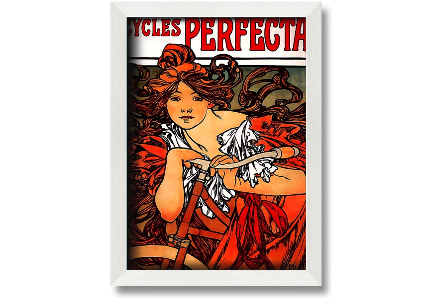 Framed print of Alphonse Mucha's Cycles Perfecta artwork, showcasing intricate details and vibrant colors.