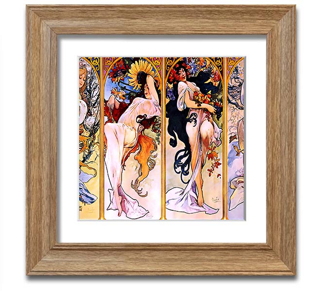 Alphonse Mucha Four Seasons Square Framed Print showcasing vibrant seasonal artwork in a stylish frame.