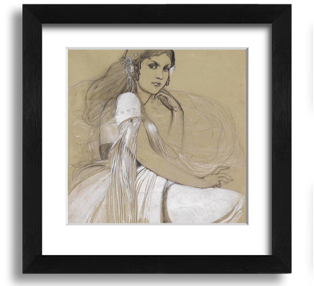 Alphonse Mucha Jaroslava Mucha Square Framed Print showcasing intricate design and vibrant colors.