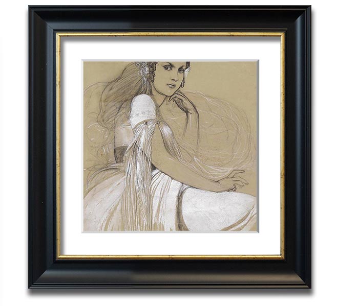 Alphonse Mucha Jaroslava Mucha Square Framed Print showcasing intricate design and vibrant colors.