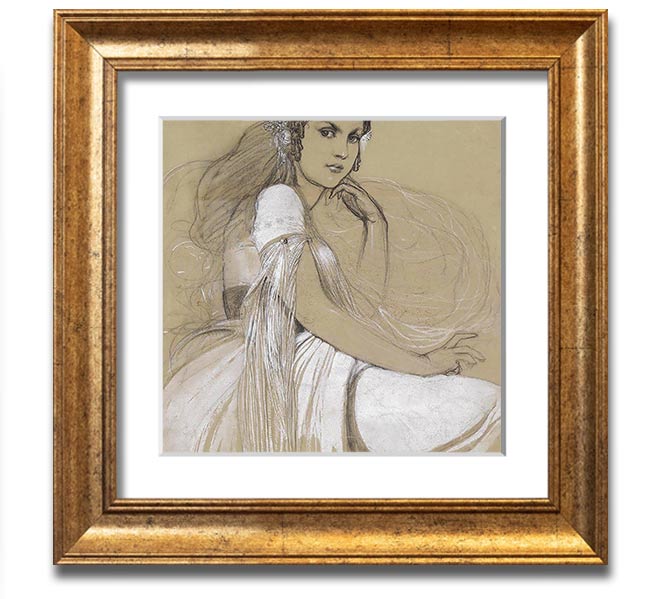 Alphonse Mucha Jaroslava Mucha Square Framed Print showcasing intricate design and vibrant colors.