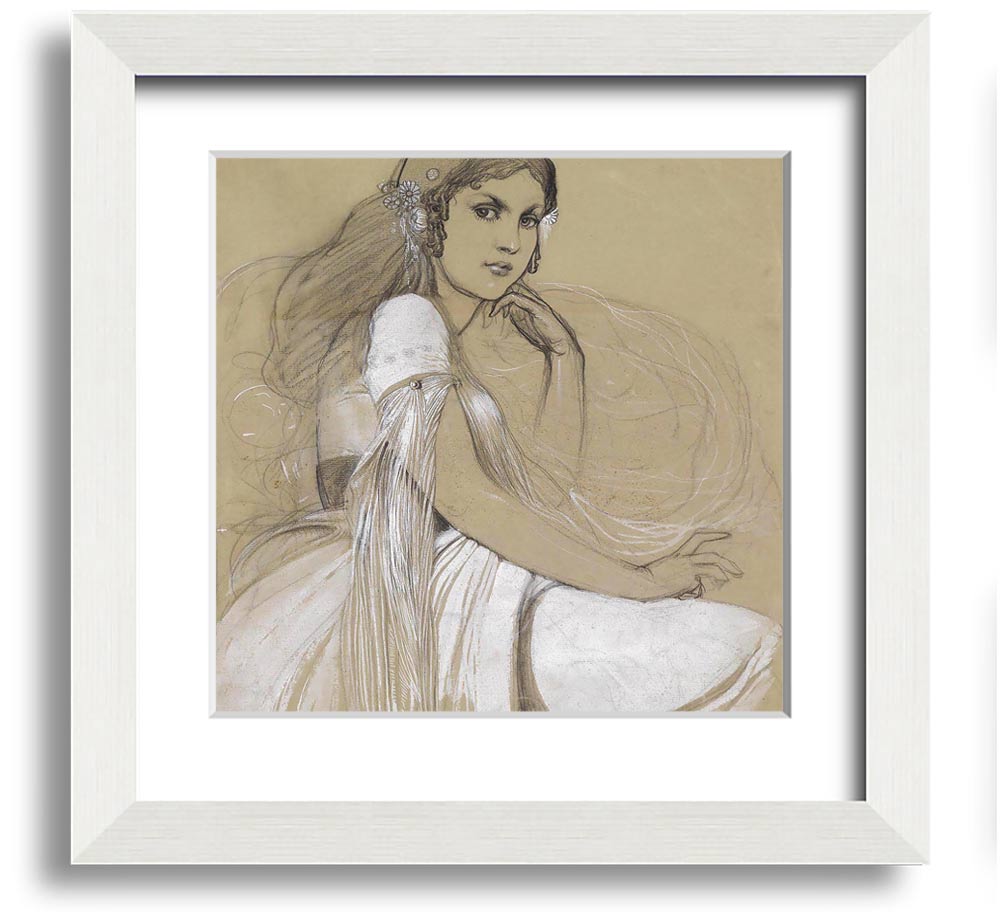 Alphonse Mucha Jaroslava Mucha Square Framed Print showcasing intricate design and vibrant colors.