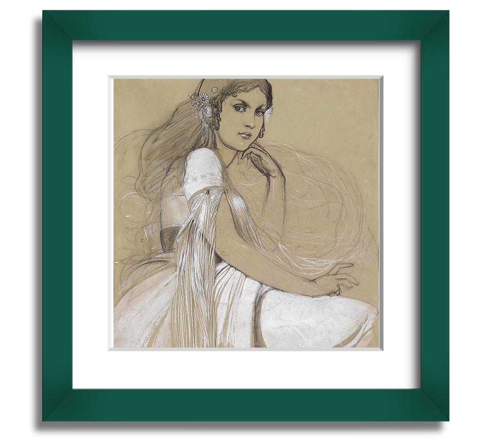 Alphonse Mucha Jaroslava Mucha Square Framed Print showcasing intricate design and vibrant colors.