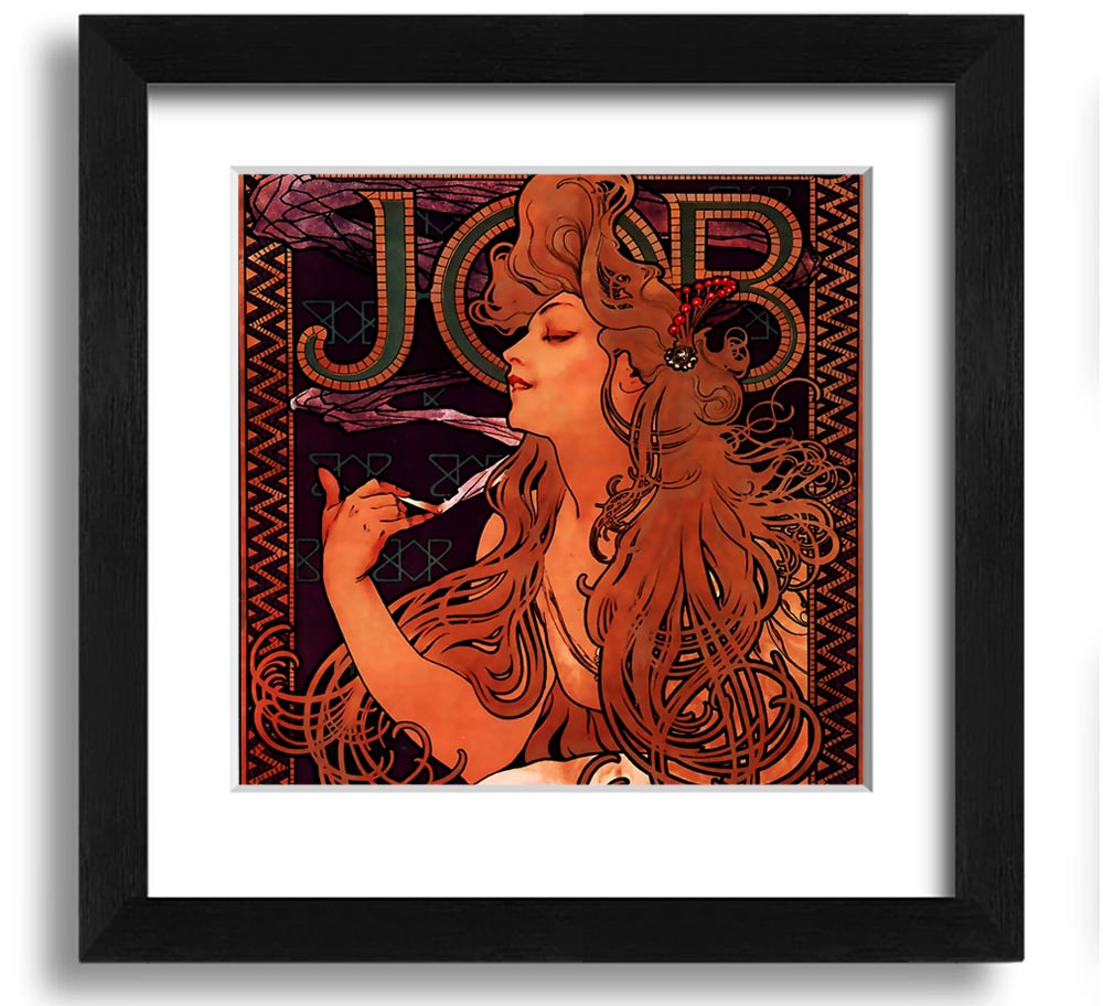 Alphonse Mucha Job Square Framed Print showcasing intricate details and vibrant colors, ready to hang.