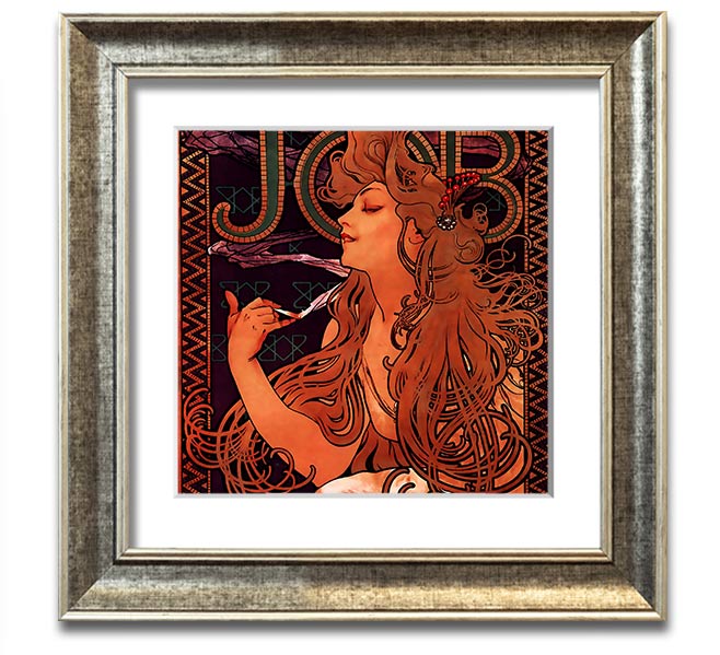 Alphonse Mucha Job Square Framed Print showcasing intricate details and vibrant colors, ready to hang.