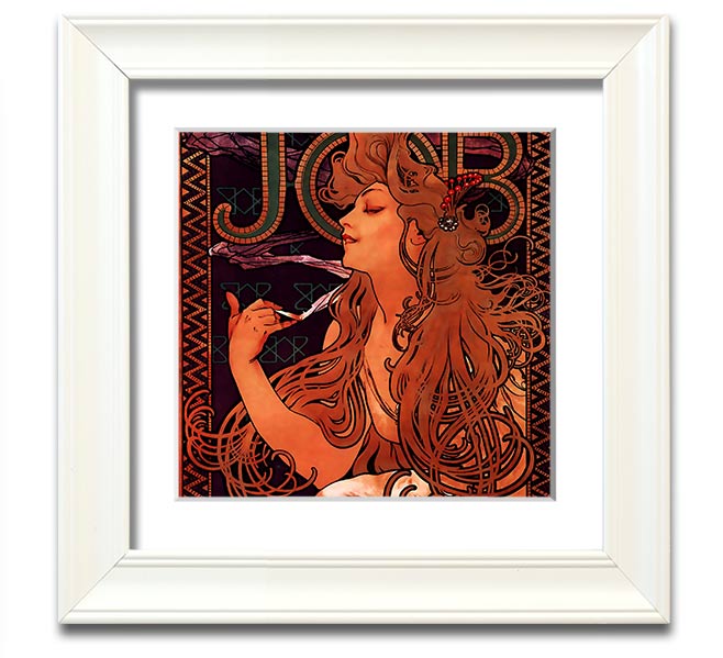 Alphonse Mucha Job Square Framed Print showcasing intricate details and vibrant colors, ready to hang.