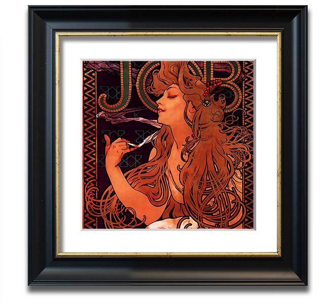 Alphonse Mucha Job Square Framed Print showcasing intricate details and vibrant colors, ready to hang.