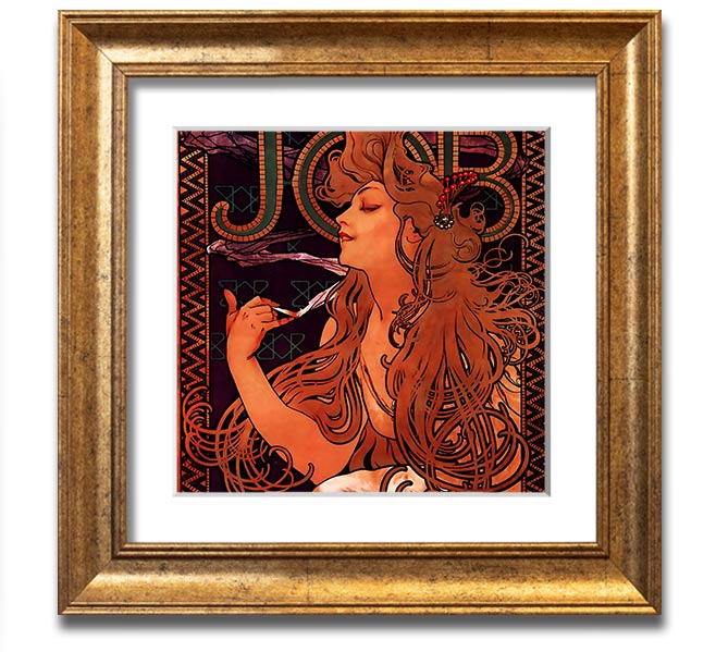 Alphonse Mucha Job Square Framed Print showcasing intricate details and vibrant colors, ready to hang.