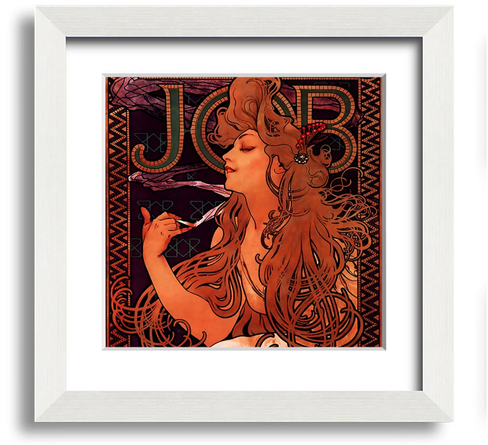 Alphonse Mucha Job Square Framed Print showcasing intricate details and vibrant colors, ready to hang.