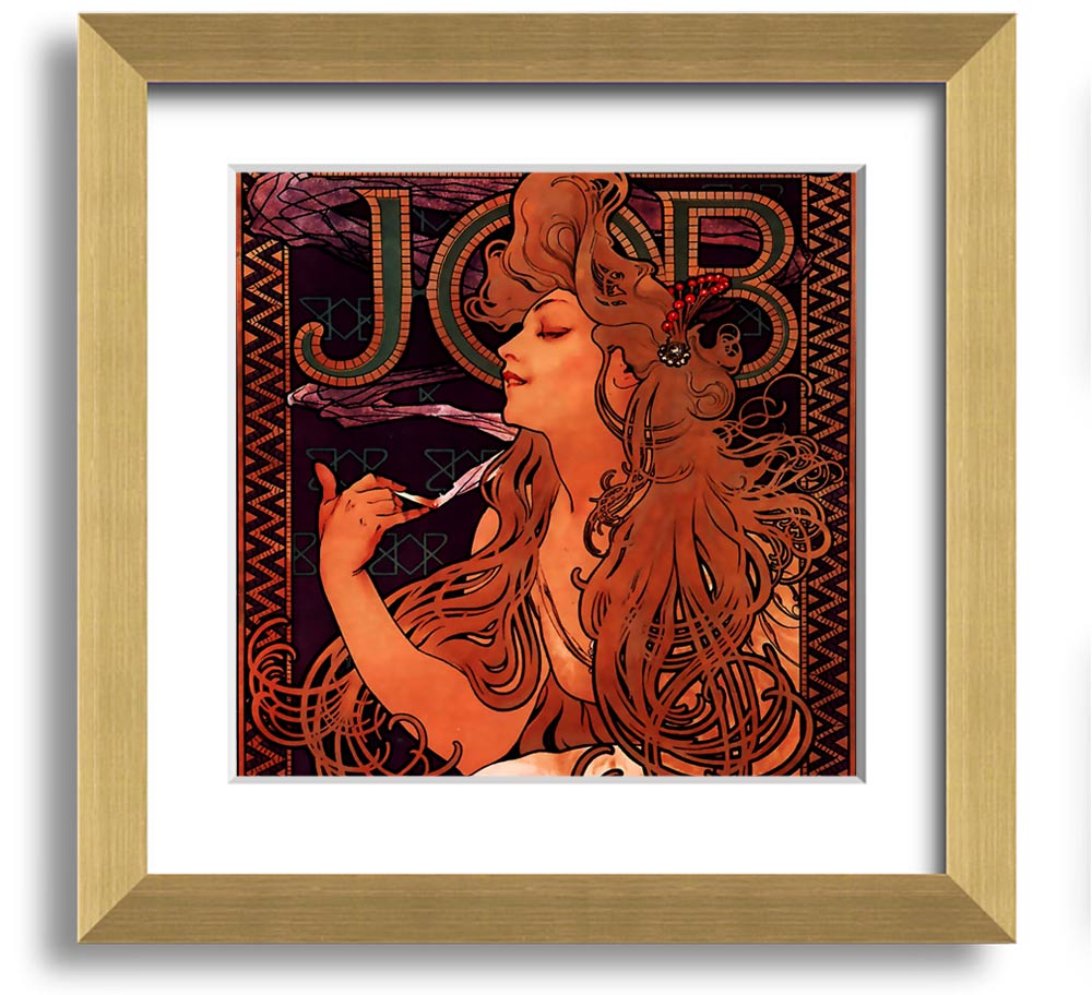 Alphonse Mucha Job Square Framed Print showcasing intricate details and vibrant colors, ready to hang.