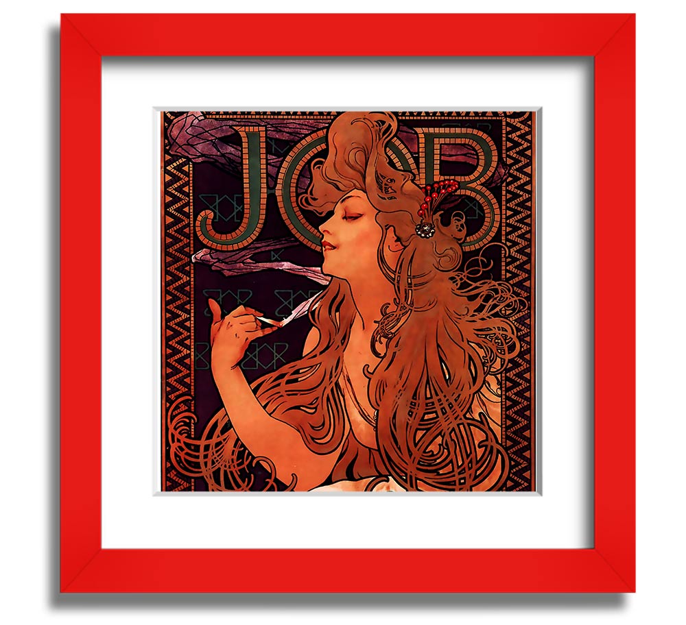 Alphonse Mucha Job Square Framed Print showcasing intricate details and vibrant colors, ready to hang.