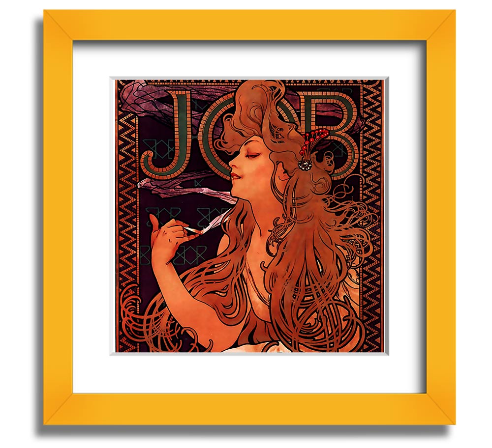 Alphonse Mucha Job Square Framed Print showcasing intricate details and vibrant colors, ready to hang.