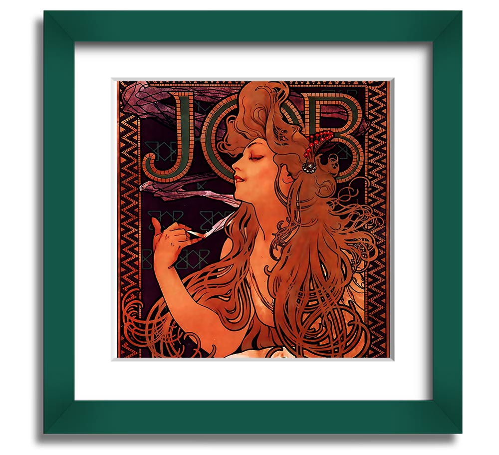 Alphonse Mucha Job Square Framed Print showcasing intricate details and vibrant colors, ready to hang.