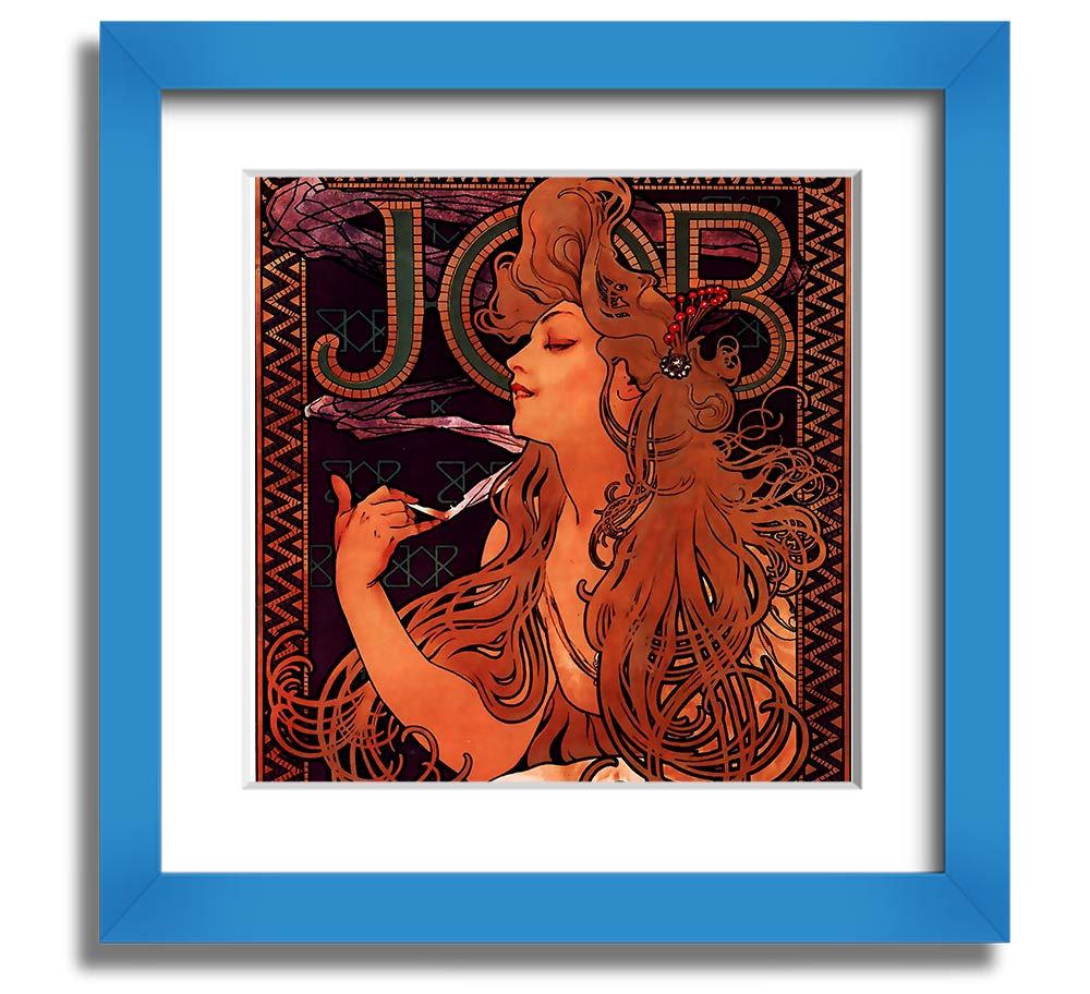 Alphonse Mucha Job Square Framed Print showcasing intricate details and vibrant colors, ready to hang.