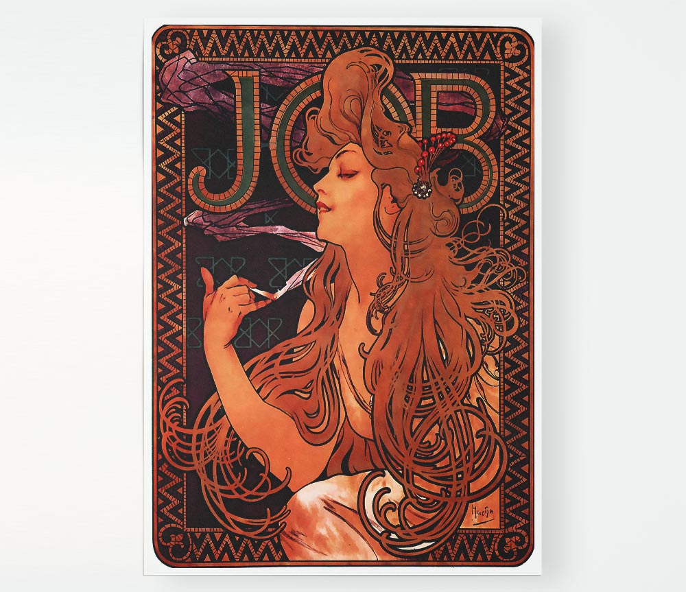 Alphonse Mucha Job poster printed on high-quality canvas, featuring intricate designs and vibrant colors.