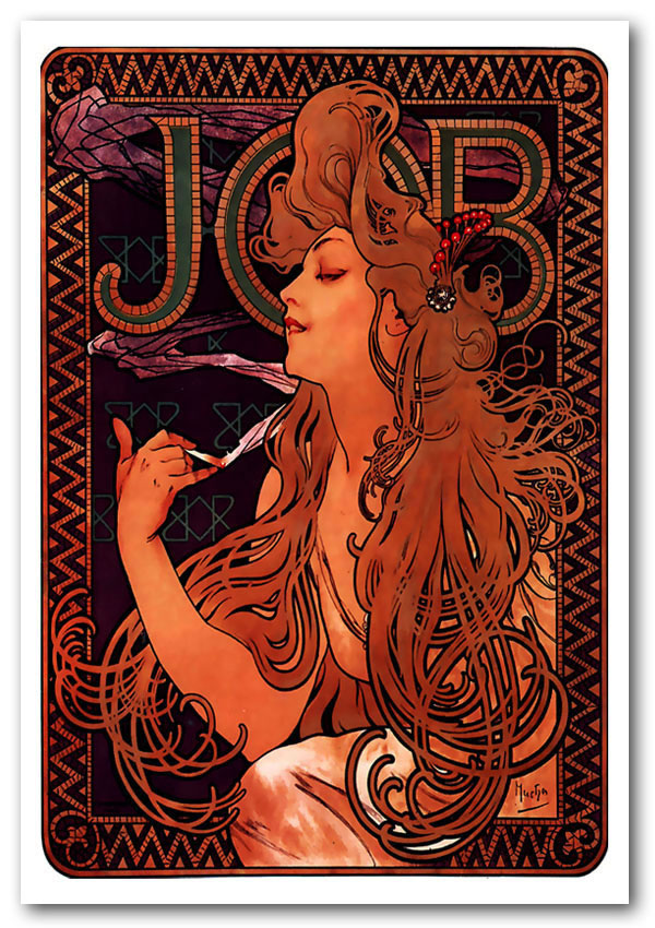 Alphonse Mucha Job poster printed on high-quality canvas, featuring intricate designs and vibrant colors.