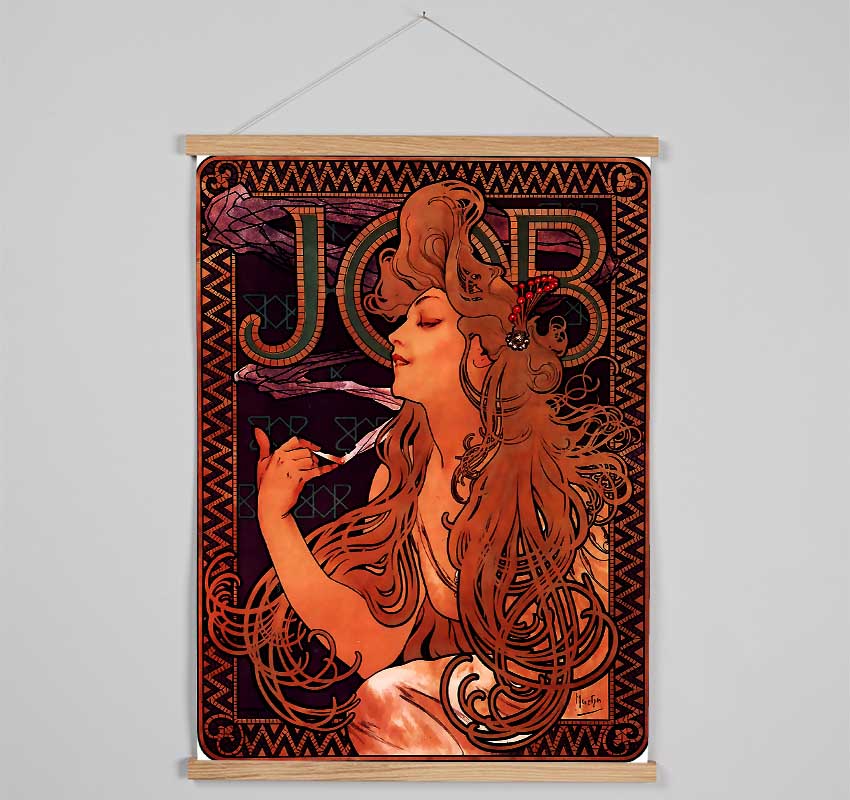 Alphonse Mucha Job wooden poster hangers in black, white, and natural oak, showcasing a sleek design with magnetic fastening.