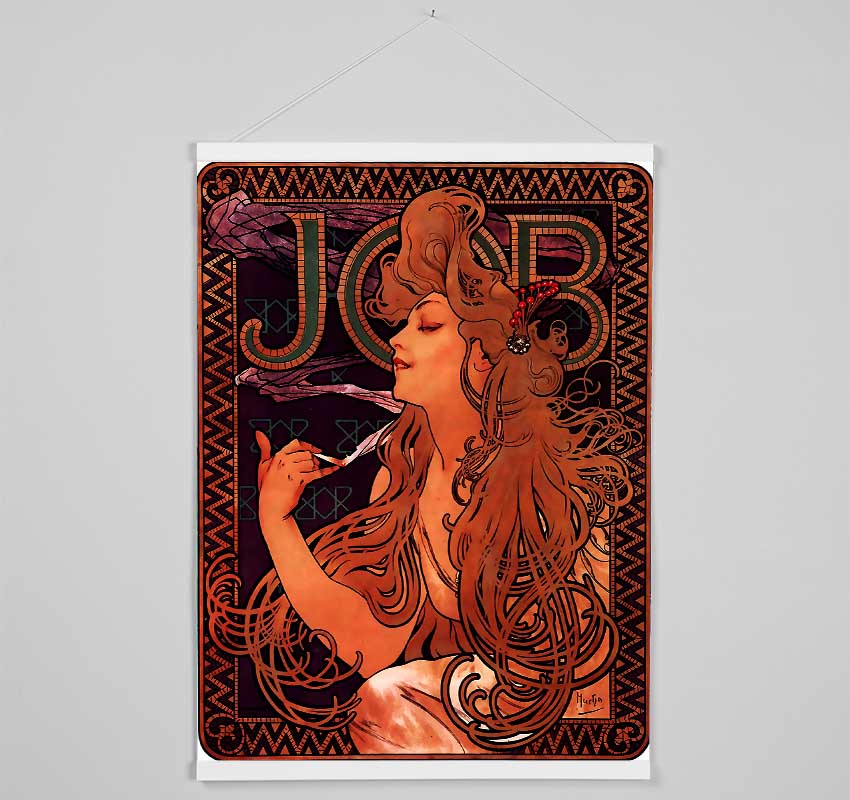 Alphonse Mucha Job wooden poster hangers in black, white, and natural oak, showcasing a sleek design with magnetic fastening.