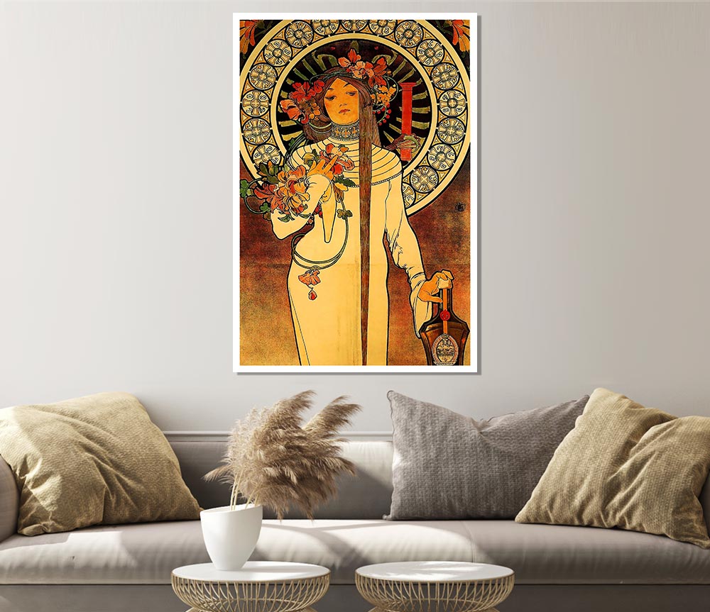 Alphonse Mucha La Trappistine poster on high-quality canvas, showcasing intricate details and vibrant colors.