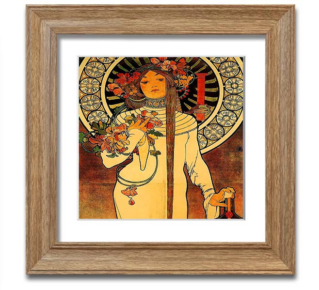 Alphonse Mucha La Trappistine Square Framed Print showcasing intricate details and vibrant colors, framed elegantly.