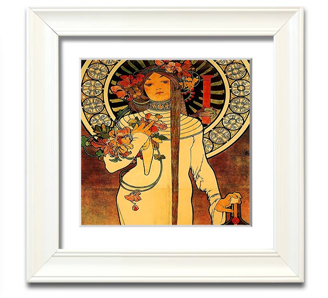 Alphonse Mucha La Trappistine Square Framed Print showcasing intricate details and vibrant colors, framed elegantly.