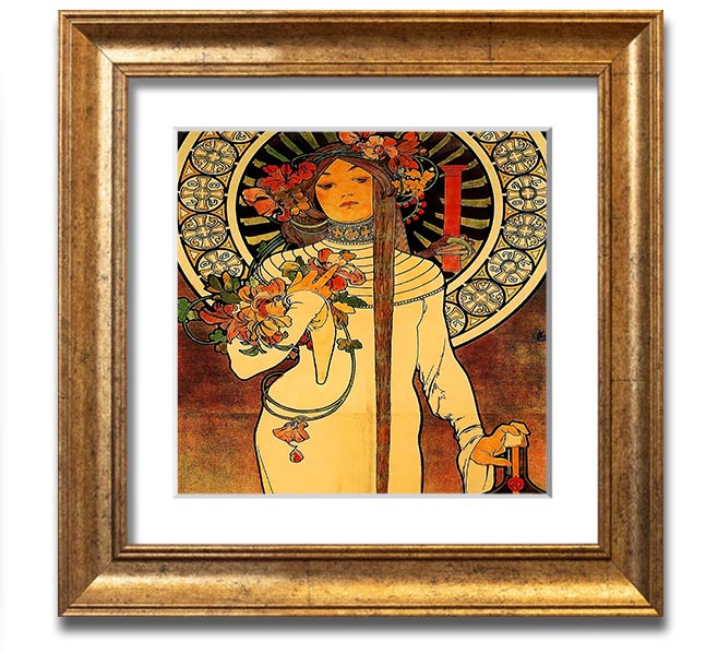 Alphonse Mucha La Trappistine Square Framed Print showcasing intricate details and vibrant colors, framed elegantly.