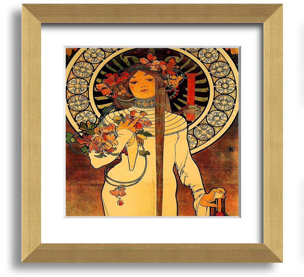 Alphonse Mucha La Trappistine Square Framed Print showcasing intricate details and vibrant colors, framed elegantly.