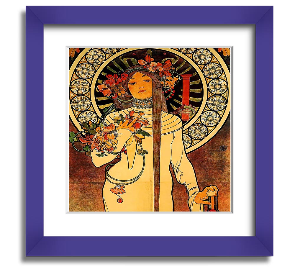 Alphonse Mucha La Trappistine Square Framed Print showcasing intricate details and vibrant colors, framed elegantly.