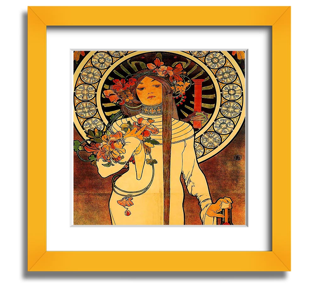 Alphonse Mucha La Trappistine Square Framed Print showcasing intricate details and vibrant colors, framed elegantly.