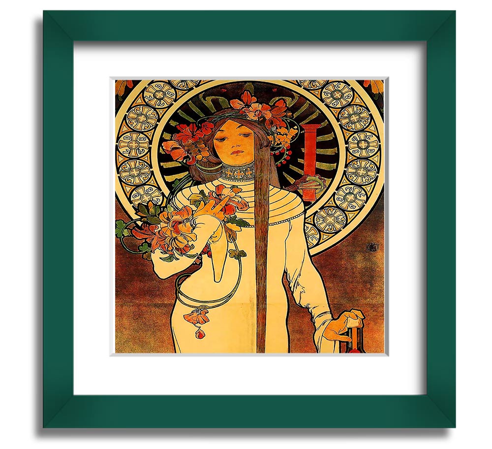 Alphonse Mucha La Trappistine Square Framed Print showcasing intricate details and vibrant colors, framed elegantly.