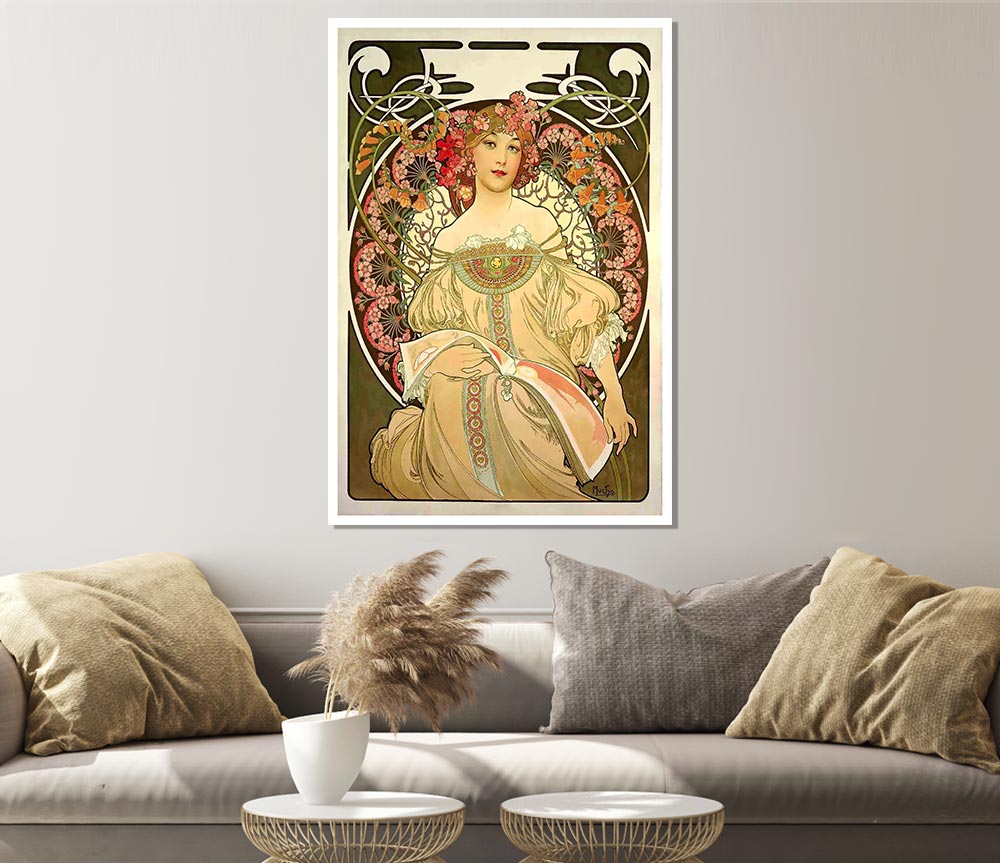 Alphonse Mucha Obraz poster on high-quality canvas, featuring intricate designs and vibrant colors.