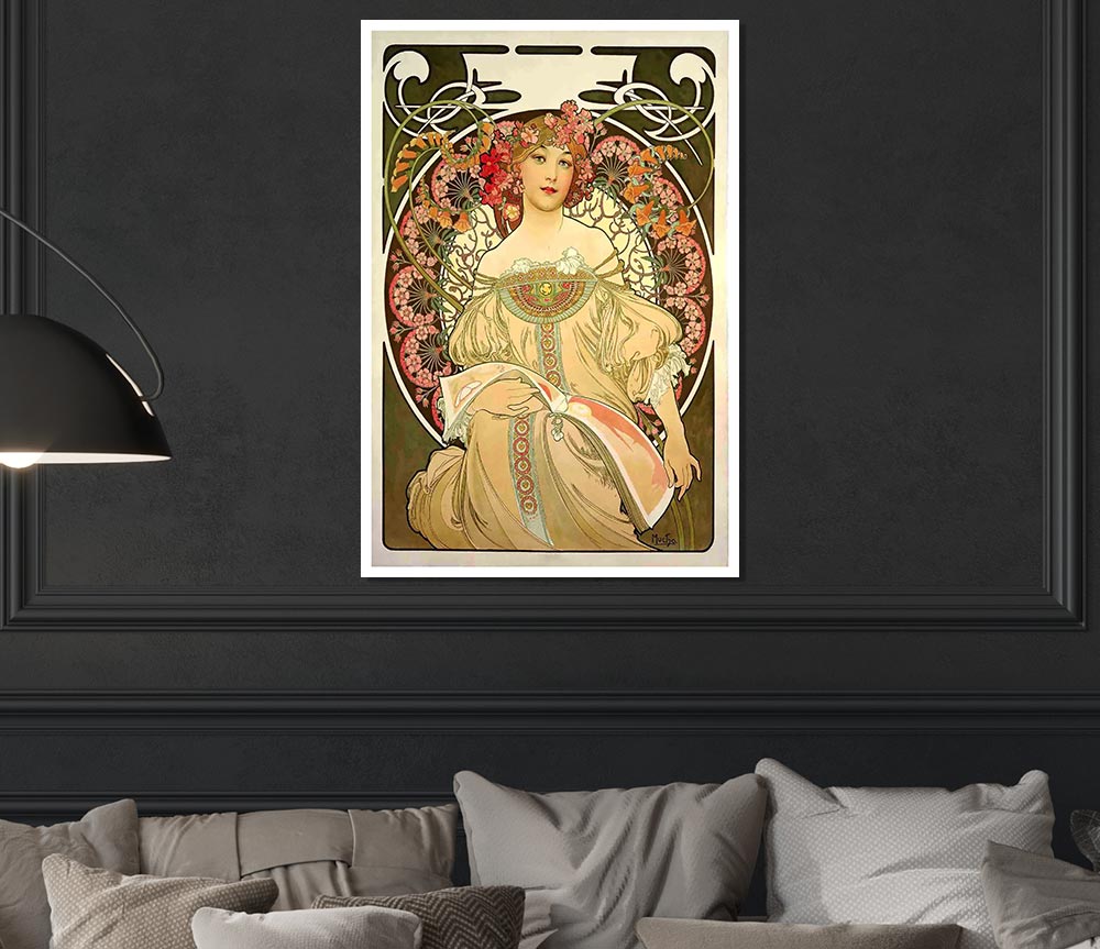 Alphonse Mucha Obraz poster on high-quality canvas, featuring intricate designs and vibrant colors.