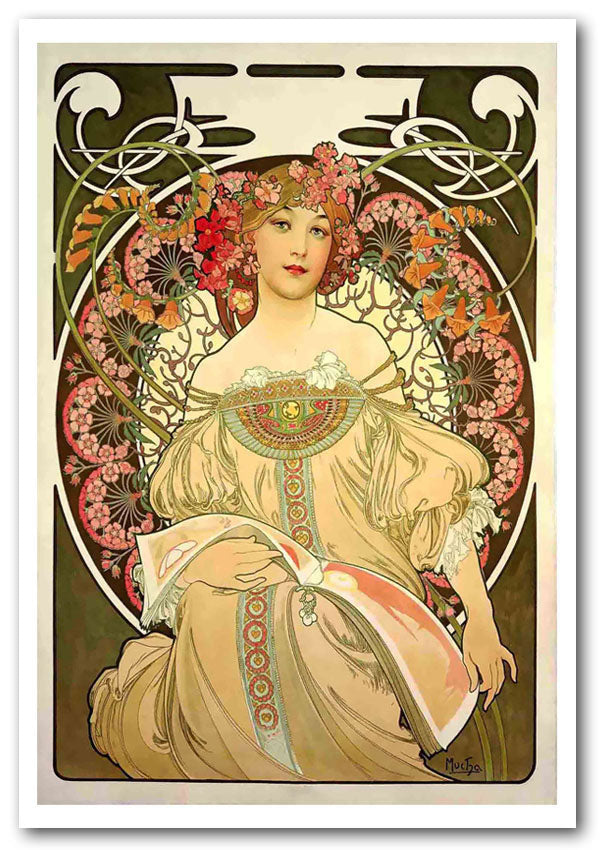 Alphonse Mucha Obraz poster on high-quality canvas, featuring intricate designs and vibrant colors.