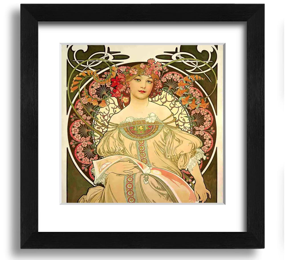 Alphonse Mucha Obraz Square Framed Print showcasing intricate designs and vibrant colors, ready to hang.