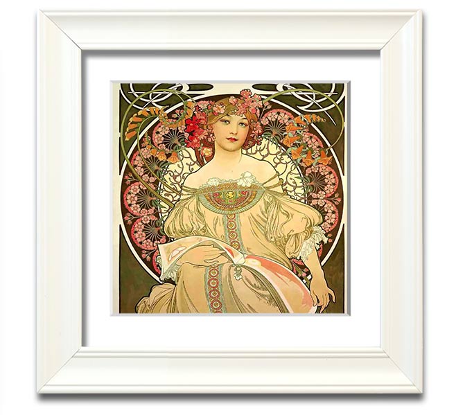 Alphonse Mucha Obraz Square Framed Print showcasing intricate designs and vibrant colors, ready to hang.