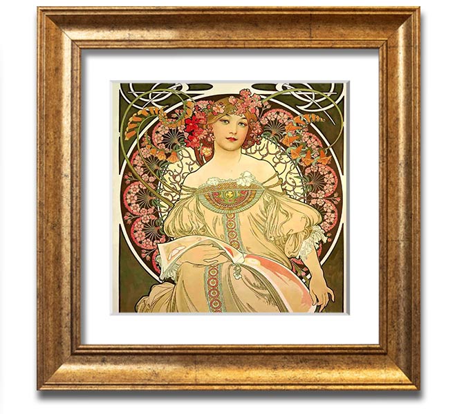 Alphonse Mucha Obraz Square Framed Print showcasing intricate designs and vibrant colors, ready to hang.