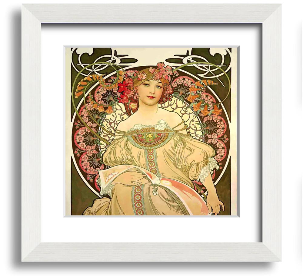 Alphonse Mucha Obraz Square Framed Print showcasing intricate designs and vibrant colors, ready to hang.